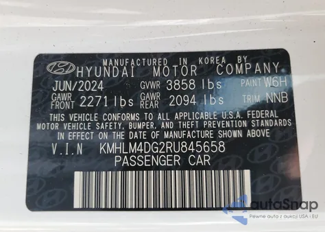 2024 Hyundai Elantra Sel z USA, uszkodzony, nr VIN KMHLM4DG2RU845658